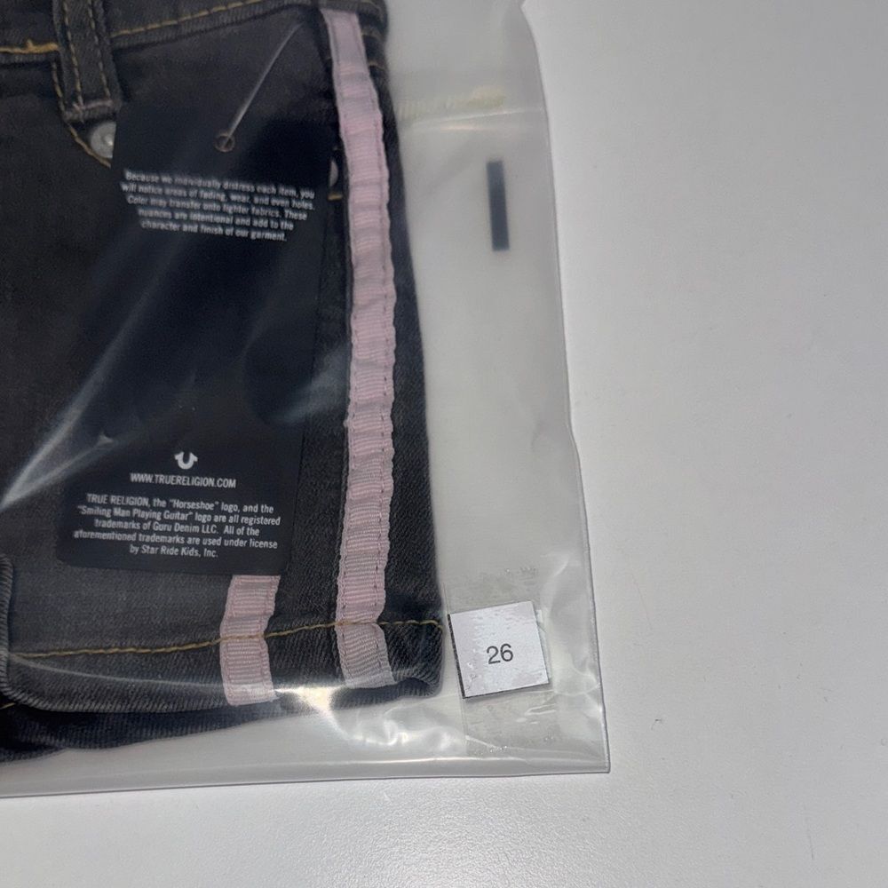 True Religion Black Denim Shorts with Pink Side Stripes Sz 3/6 months girls NWT - Picture 6 of 8